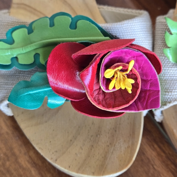 Lulu Guinness Floral Embellished Wooden Clogs Wedge Sandals 37 EU - Picture 8 of 14